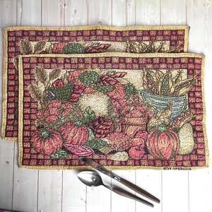 2 Vintage Fall Autumn Harvest Woven Placemats Designed by T. Spencer Country